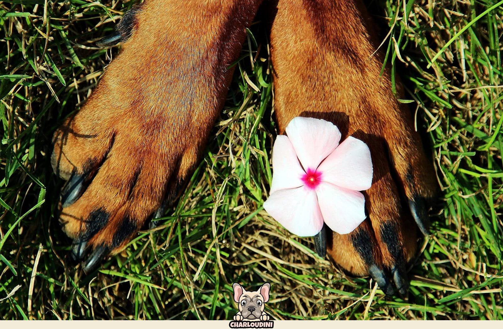 chien pattes marron fleur herbe